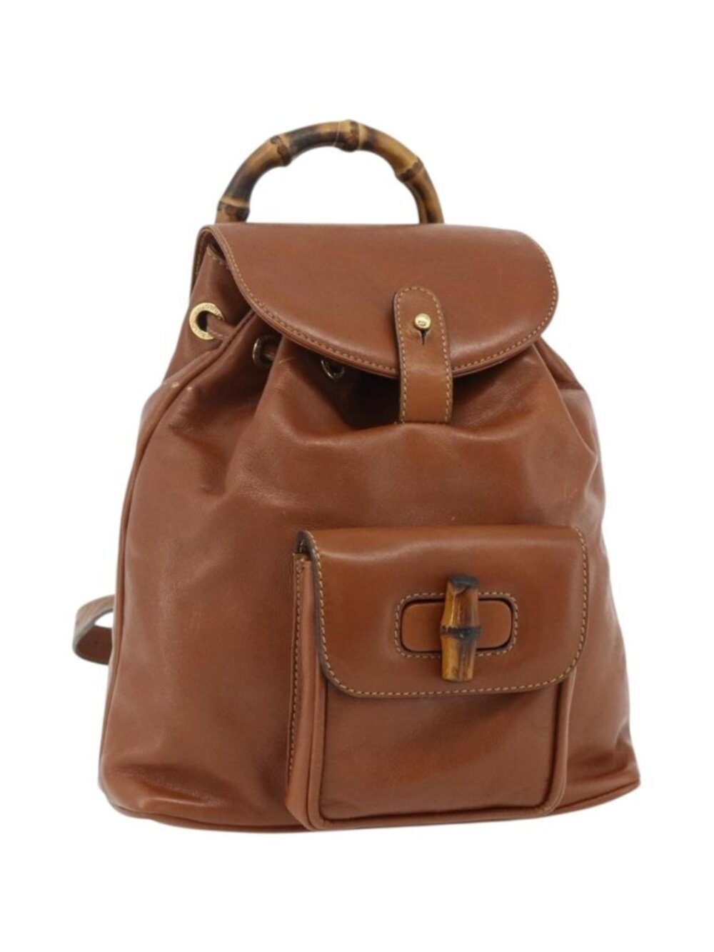 GUCCI Bamboo Backpack Leather Brown Gold 003 1705 0030